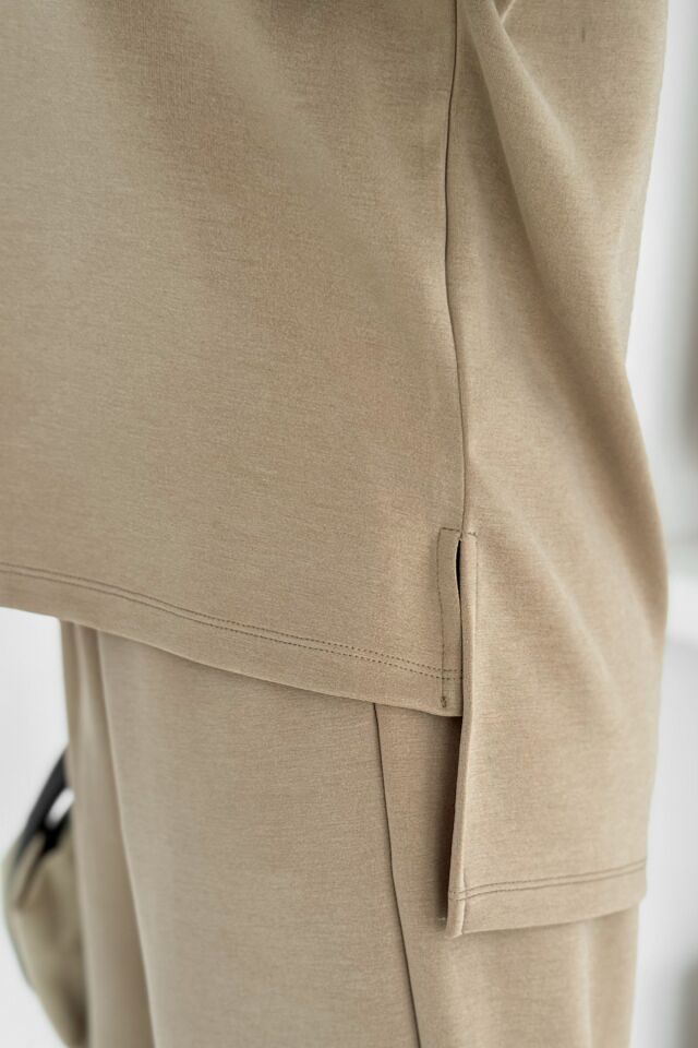 Balenbi Premium Modal Kumaş Yarım Fermuar Kadın Sweatshirt 1114 XL - Bej