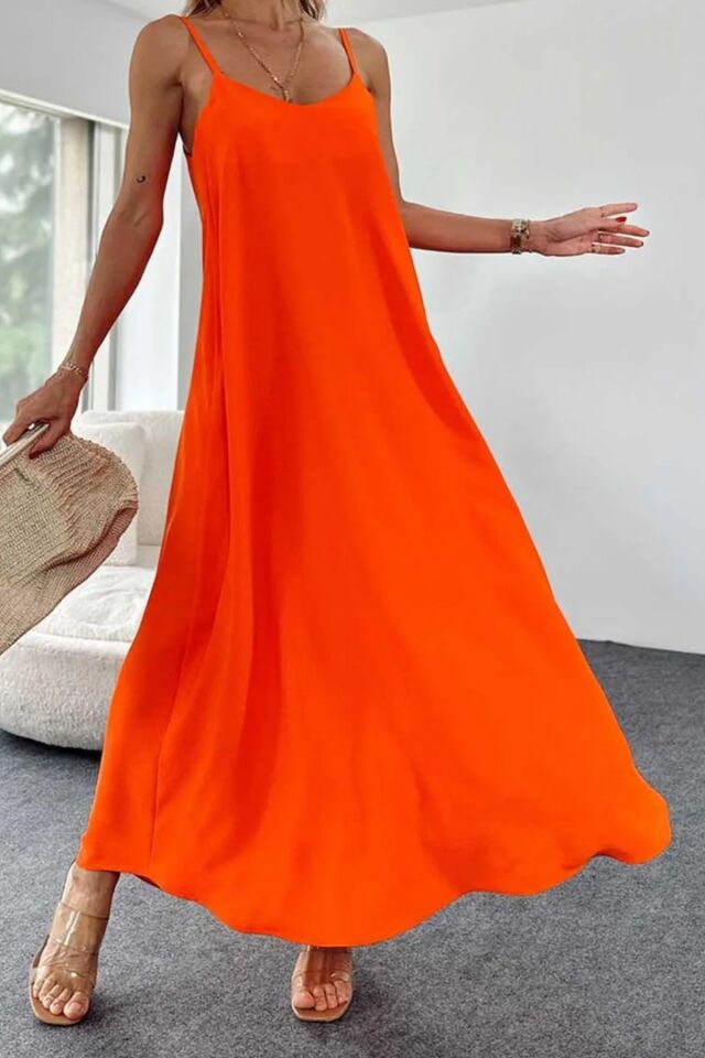 Balenbi Kadın Aerobin Kumaş Ayarlanabilir Askılı Uzun Elbise 1099 M - Turuncu