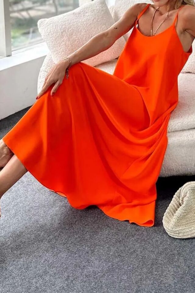 Balenbi Kadın Aerobin Kumaş Ayarlanabilir Askılı Uzun Elbise 1099 M - Turuncu