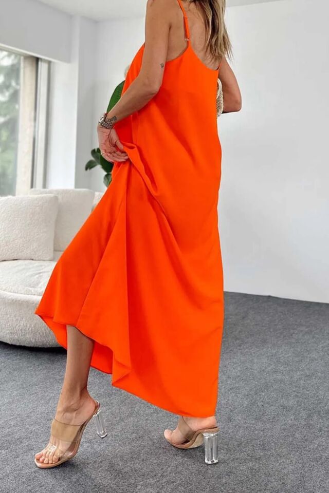 Balenbi Kadın Aerobin Kumaş Ayarlanabilir Askılı Uzun Elbise 1099 M - Turuncu