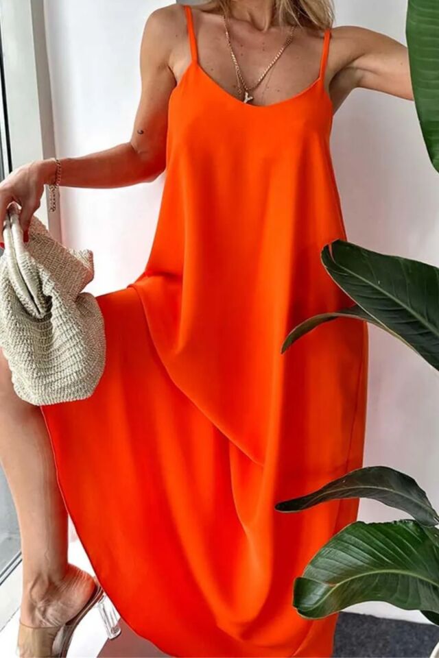 Balenbi Kadın Aerobin Kumaş Ayarlanabilir Askılı Uzun Elbise 1099 M - Turuncu