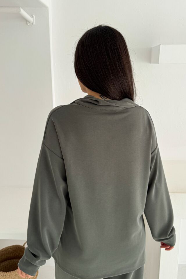 Balenbi Premium Modal Kumaş Yarım Fermuar Kadın Sweatshirt 1114 XL - Haki