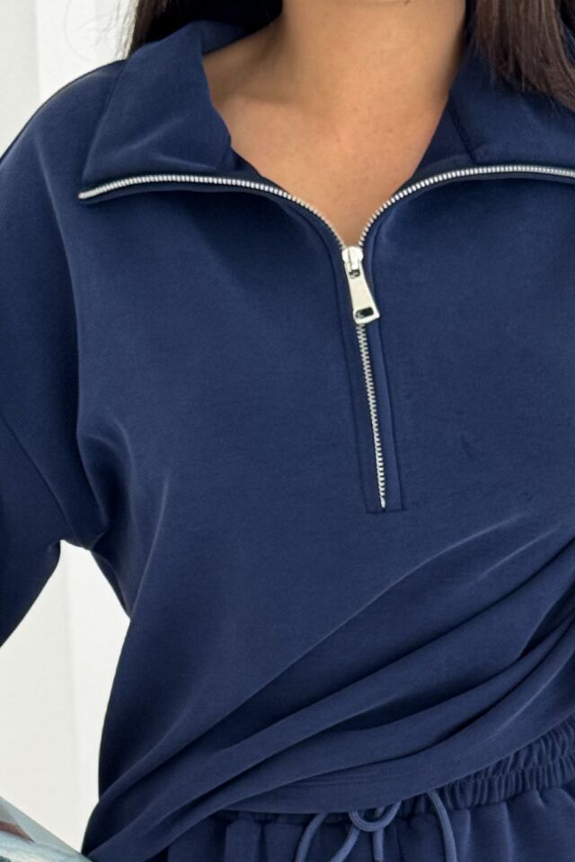 Balenbi Premium Modal Kumaş Yarım Fermuar Kadın Sweatshirt 1114 XL - Lacivert