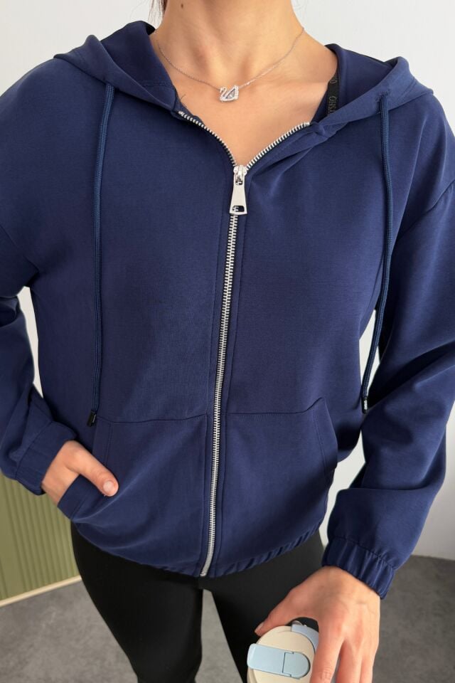 Balenbi Premium Modal Kumaş Kapüşonlu Kadın Hırka 1149 Lacivert - M