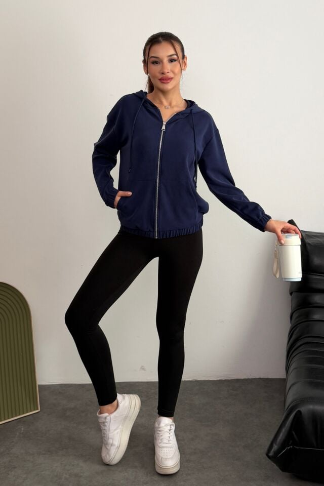 Balenbi Premium Modal Kumaş Kapüşonlu Kadın Hırka 1149 M - Lacivert