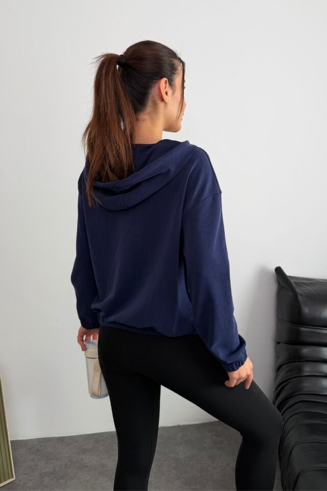 Balenbi Premium Modal Kumaş Kapüşonlu Kadın Hırka 1149 M - Lacivert