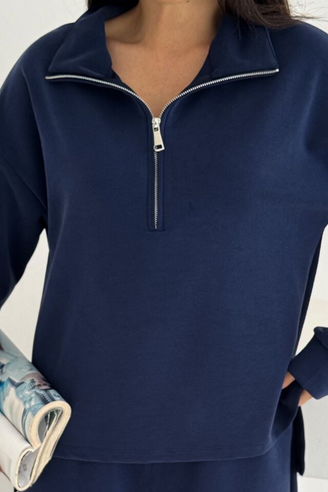 Balenbi Premium Modal Kumaş Yarım Fermuar Kadın Sweatshirt 1114 XL - Lacivert