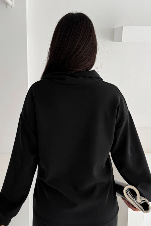 Balenbi Premium Modal Kumaş Yarım Fermuar Kadın Sweatshirt 1114 XL - Siyah