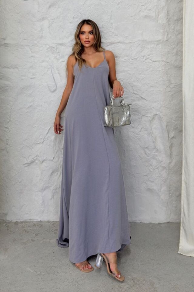 Balenbi Kadın Aerobin Kumaş Ayarlanabilir Askılı Uzun Elbise 1099 XL - Gri