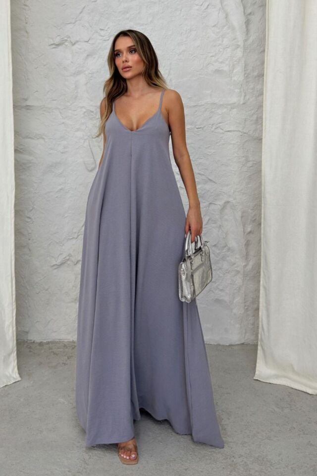 Balenbi Kadın Aerobin Kumaş Ayarlanabilir Askılı Uzun Elbise 1099 XL - Gri