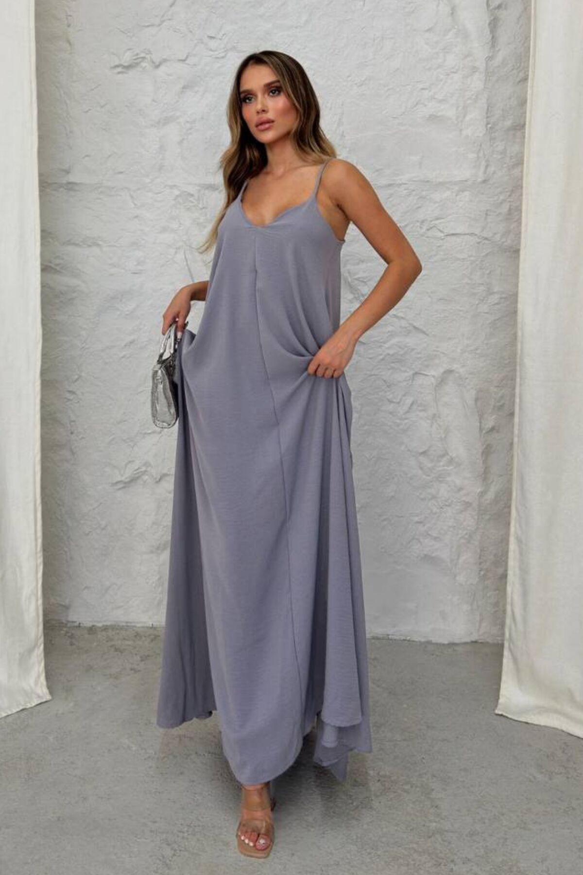 Balenbi Kadın Aerobin Kumaş Ayarlanabilir Askılı Uzun Elbise 1099 XL - Gri