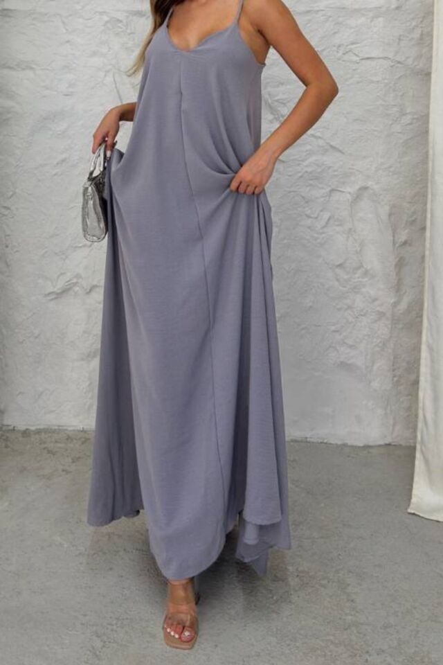 Balenbi Kadın Aerobin Kumaş Ayarlanabilir Askılı Uzun Elbise 1099 XL - Gri