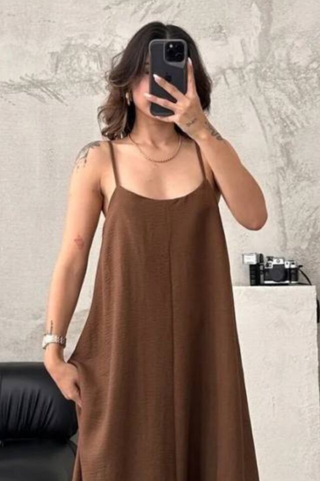 Balenbi Kadın Aerobin Kumaş Ayarlanabilir Askılı Uzun Elbise 1099 S - Kahverengi