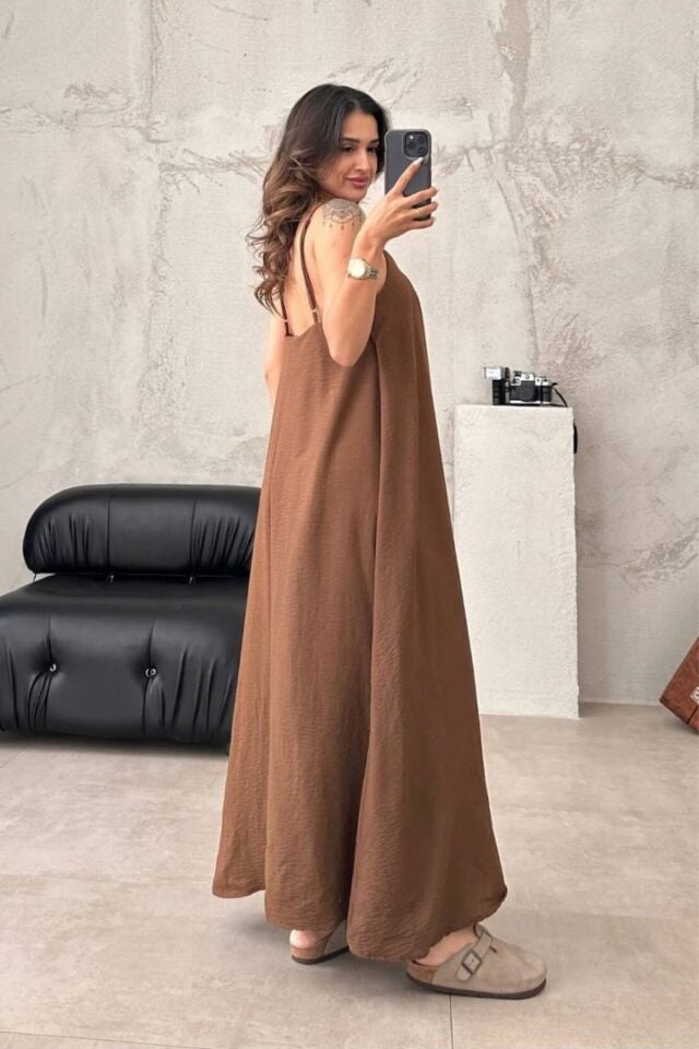 Balenbi Kadın Aerobin Kumaş Ayarlanabilir Askılı Uzun Elbise 1099 S - Kahverengi