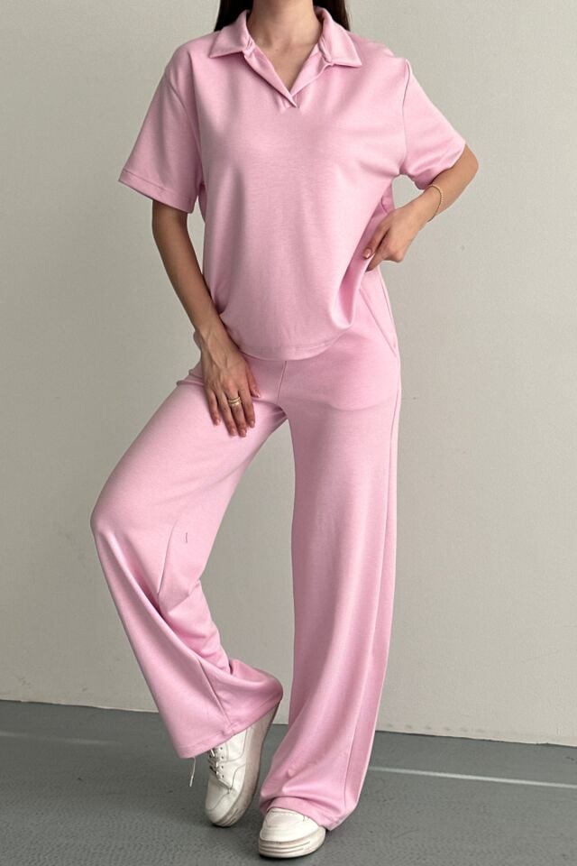 Balenbi Kadın Modal Kumaş Yarım Kollu Polo Yaka Eşofman Takımı 1210 Pembe - S