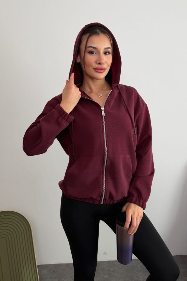 Balenbi Premium Modal Kumaş Kapüşonlu Kadın Hırka 1149 XL - Bordo