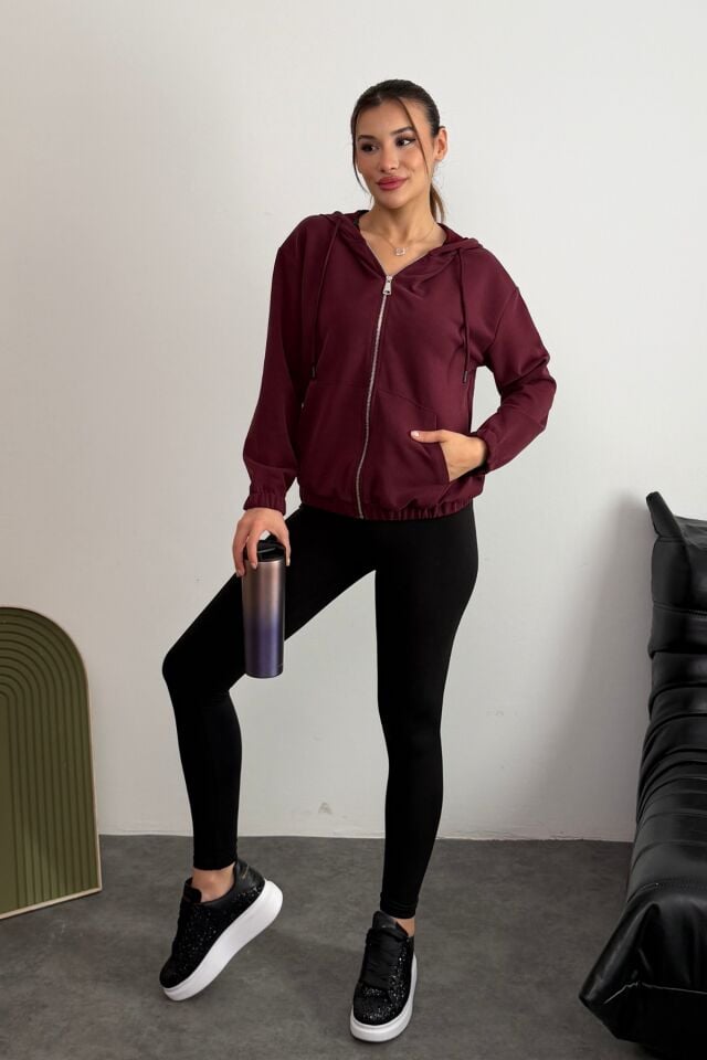 Balenbi Premium Modal Kumaş Kapüşonlu Kadın Hırka 1149 XL - Bordo