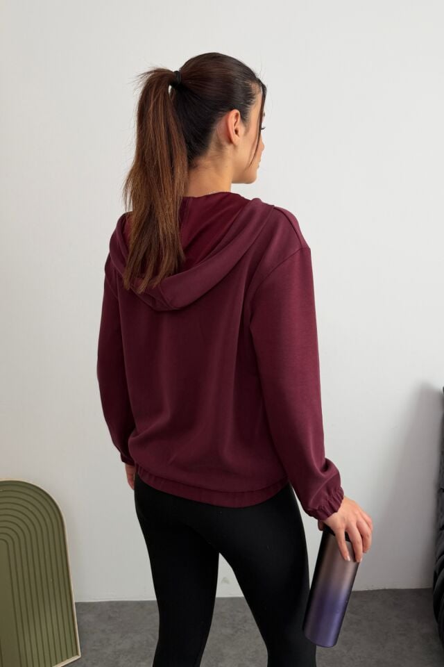 Balenbi Premium Modal Kumaş Kapüşonlu Kadın Hırka 1149 XL - Bordo