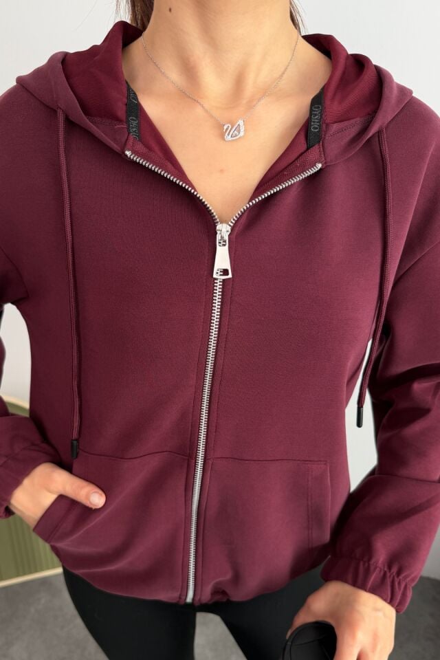 Balenbi Premium Modal Kumaş Kapüşonlu Kadın Hırka 1149 Bordo - XL