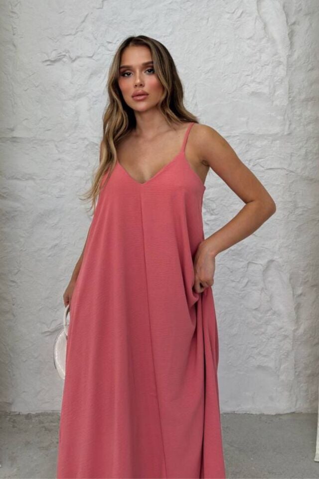 Balenbi Kadın Aerobin Kumaş Ayarlanabilir Askılı Uzun Elbise 1099 Mercan - S