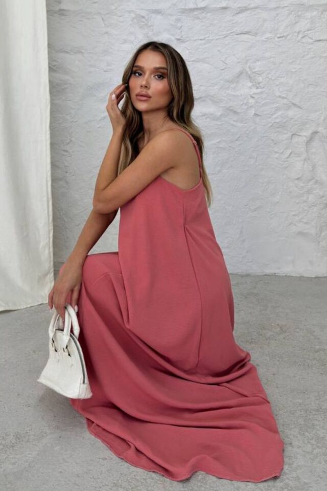 Balenbi Kadın Aerobin Kumaş Ayarlanabilir Askılı Uzun Elbise 1099 S - Mercan