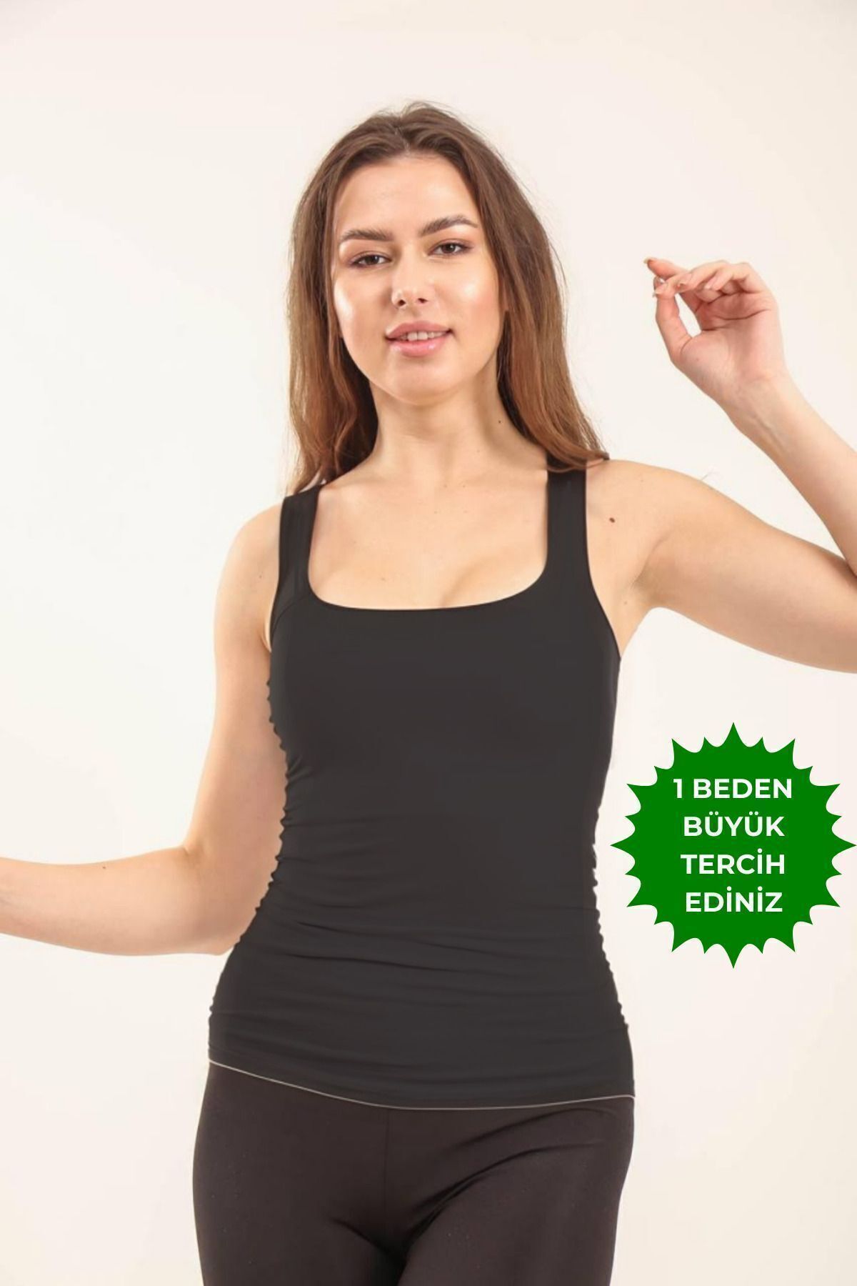 Balenbi Kadın Basic Geniş Askılı Uzun Penye Body 1068 M - Siyah