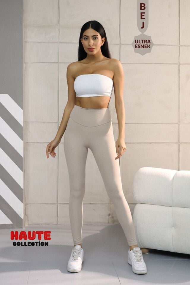 Balenbi Haute Kadın Yüksek Bel Incelten Toparlayıcı Modal Tayt 1058 Bej - XL