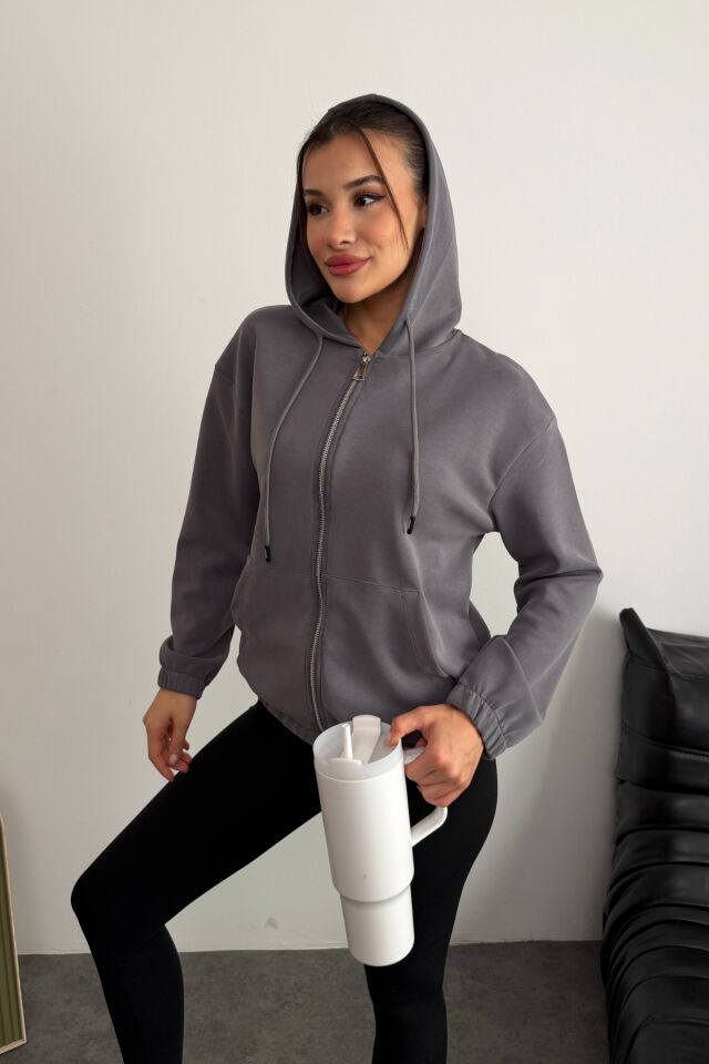 Balenbi Premium Modal Kumaş Kapüşonlu Kadın Hırka 1149 XL - Gri