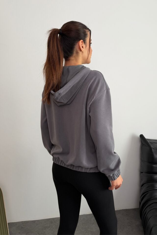 Balenbi Premium Modal Kumaş Kapüşonlu Kadın Hırka 1149 XL - Gri