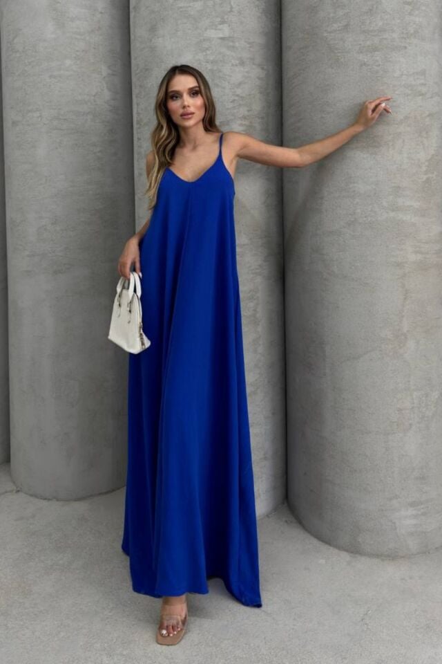 Balenbi Kadın Aerobin Kumaş Ayarlanabilir Askılı Uzun Elbise 1099 S - Saks