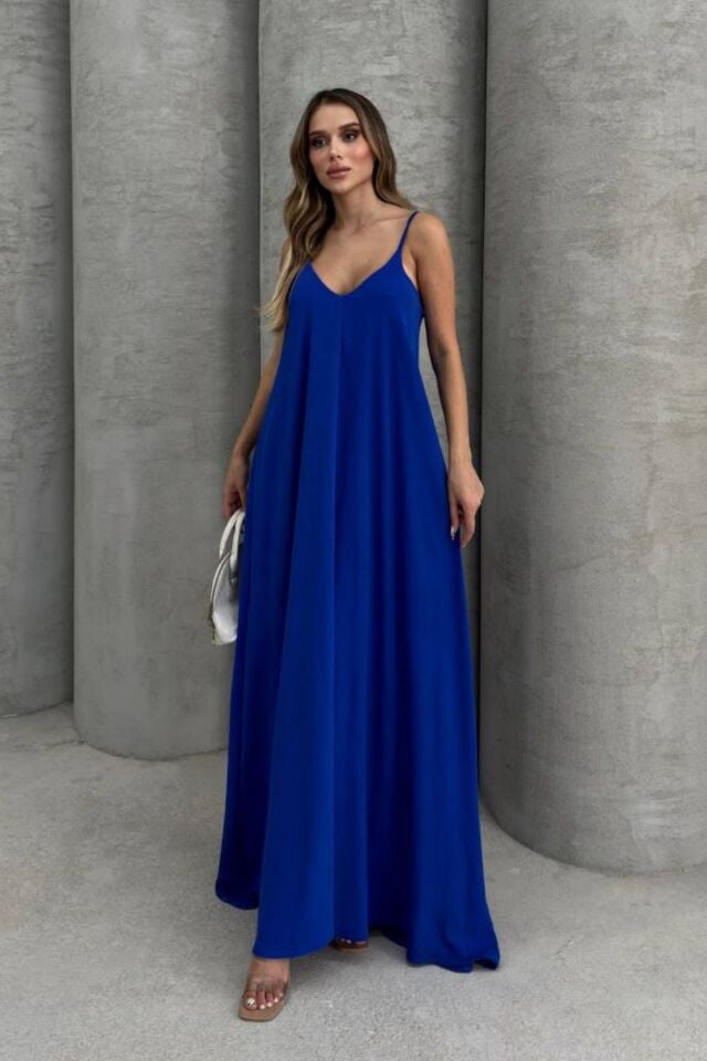 Balenbi Kadın Aerobin Kumaş Ayarlanabilir Askılı Uzun Elbise 1099 Saks - XL