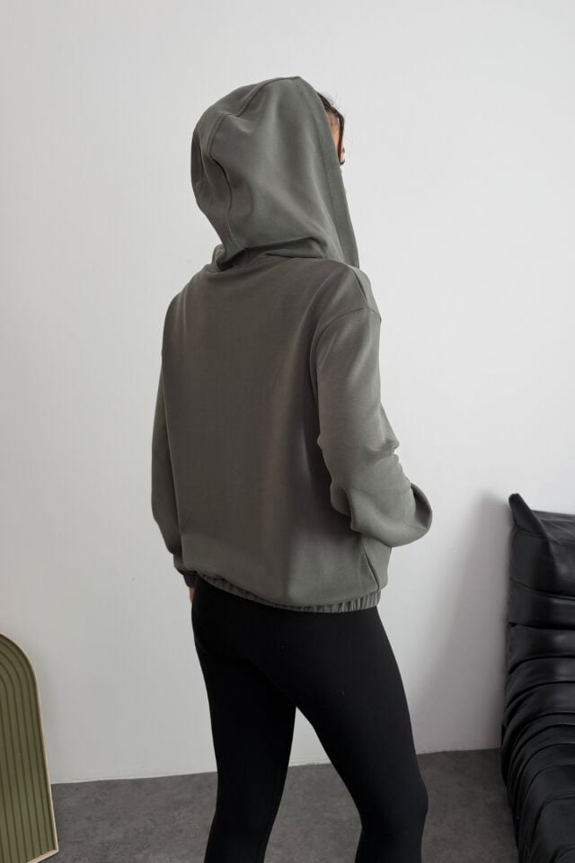 Balenbi Premium Modal Kumaş Kapüşonlu Kadın Hırka 1149 XL - Haki