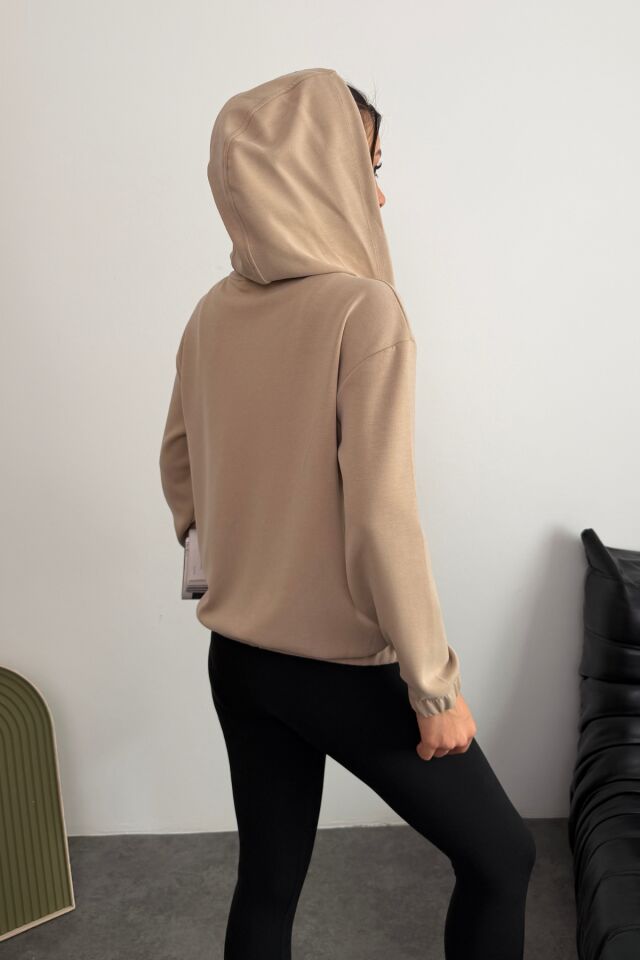 Balenbi Premium Modal Kumaş Kapüşonlu Kadın Hırka 1149 L - Bej