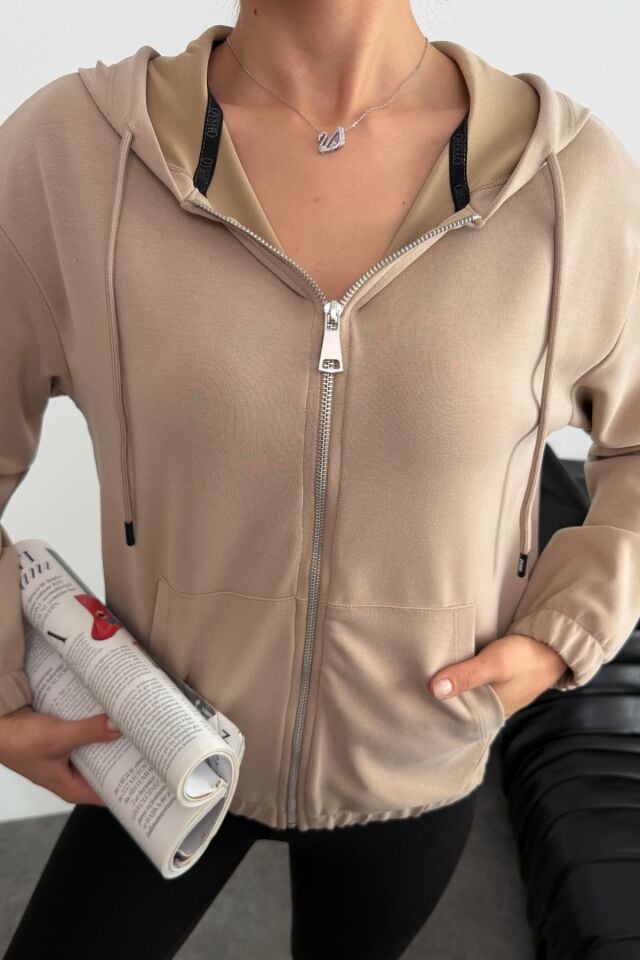 Balenbi Premium Modal Kumaş Kapüşonlu Kadın Hırka 1149 Bej - M