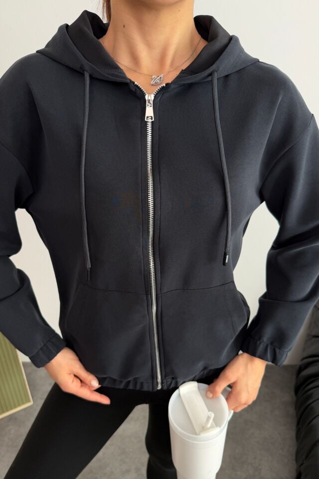 Balenbi Premium Modal Kumaş Kapüşonlu Kadın Hırka 1149 Siyah - M