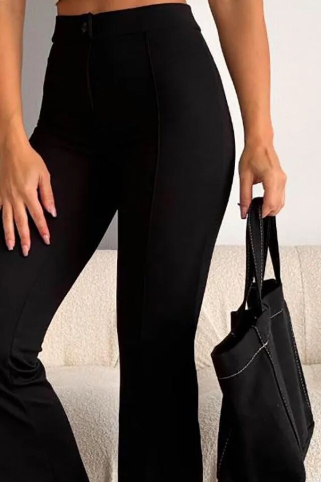 Balenbi 1079 Kadın Bej Yüksek Bel Toparlayıcı Ispanyol Paça Palazzo Pantolon 38 - Siyah