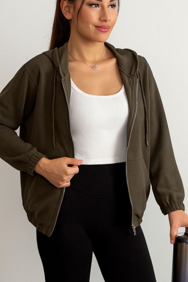 Balenbi Premium Modal Kumaş Kapüşonlu Kadın Hırka 1149 L - Kahverengi