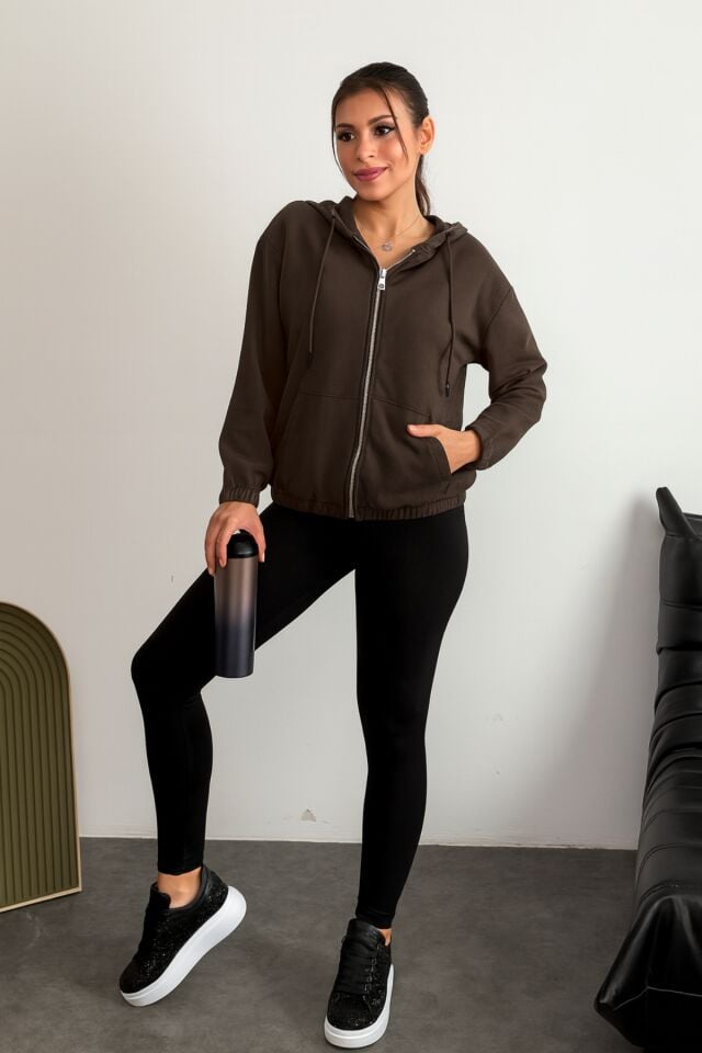 Balenbi Premium Modal Kumaş Kapüşonlu Kadın Hırka 1149 L - Kahverengi