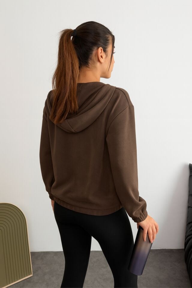 Balenbi Premium Modal Kumaş Kapüşonlu Kadın Hırka 1149 L - Kahverengi
