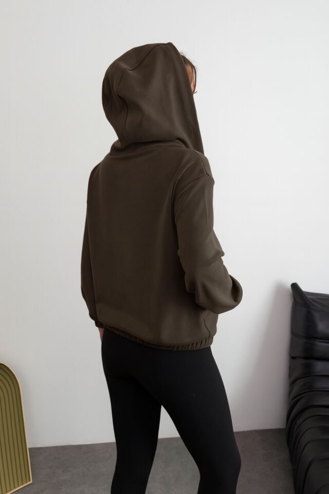 Balenbi Premium Modal Kumaş Kapüşonlu Kadın Hırka 1149 L - Kahverengi