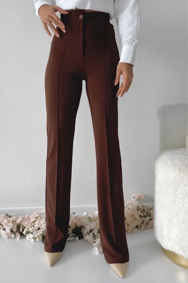 Balenbi 1079 Kadın Bej Yüksek Bel Toparlayıcı Ispanyol Paça Palazzo Pantolon 40 - Acı Kahve