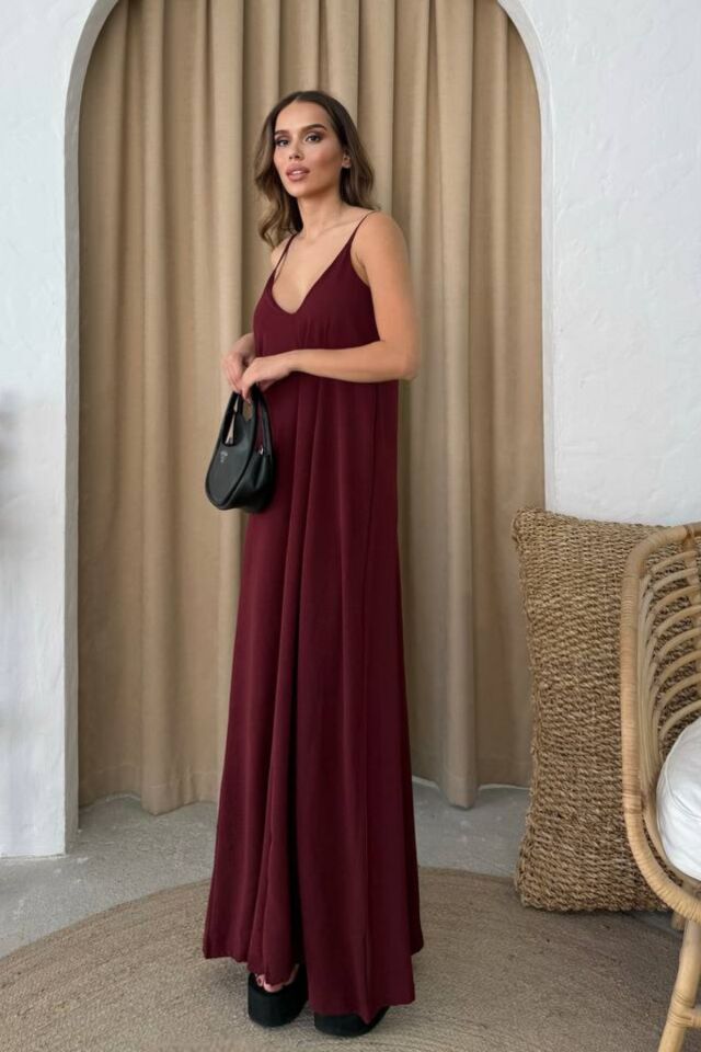 Balenbi Kadın Aerobin Kumaş Ayarlanabilir Askılı Uzun Elbise 1099 M - Bordo