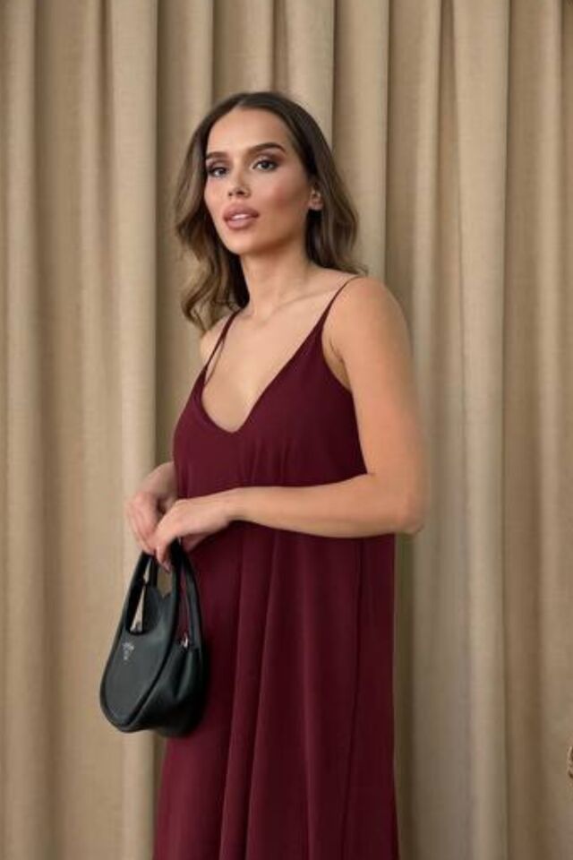 Balenbi Kadın Aerobin Kumaş Ayarlanabilir Askılı Uzun Elbise 1099 M - Bordo