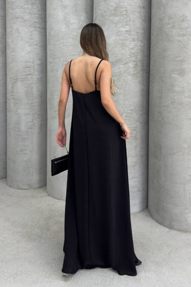 Balenbi Kadın Aerobin Kumaş Ayarlanabilir Askılı Uzun Elbise 1099 S - Siyah
