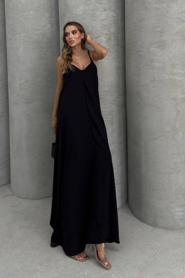 Balenbi Kadın Aerobin Kumaş Ayarlanabilir Askılı Uzun Elbise 1099 S - Siyah