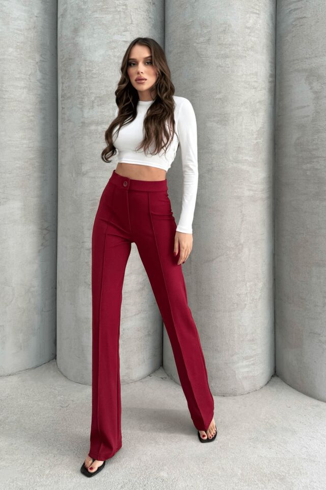 Balenbi 1079 Kadın Bej Yüksek Bel Toparlayıcı Ispanyol Paça Palazzo Pantolon 40 - Bordo