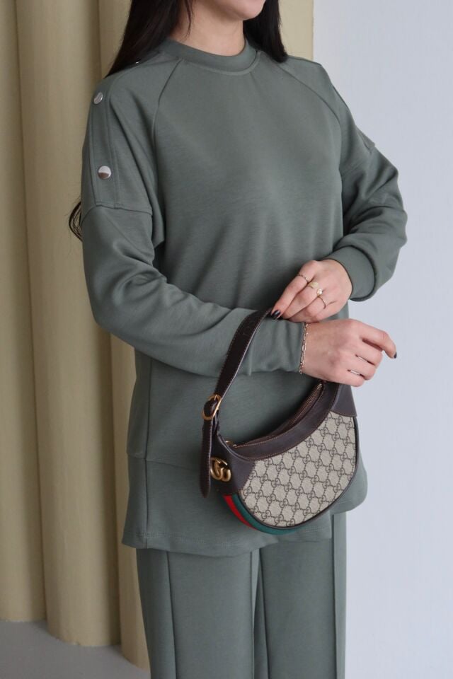 Balenbi Omuz Çıtçıt Detaylı Bisiklet Yaka Oversize Modal Tesettür Takım 1178 S - Haki