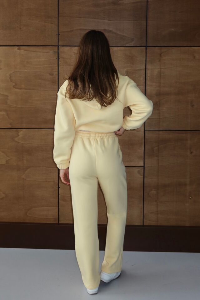 Balenbi Kadın 3 İplik İçi Polarlı Kapüşonlu Fermuarlı Kısa Hırka 1111 M - Sarı