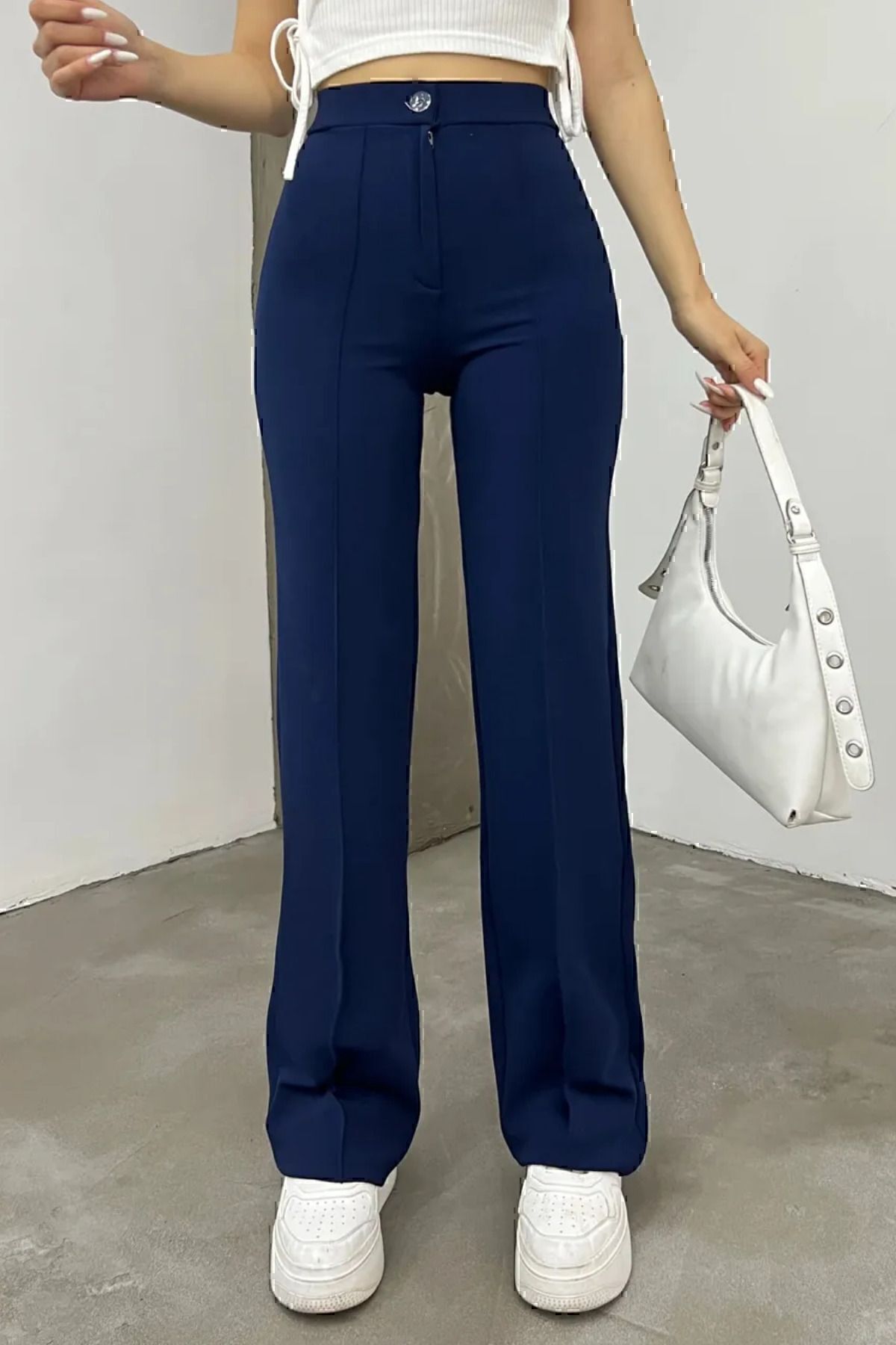 Balenbi 1079 Kadın Bej Yüksek Bel Toparlayıcı Ispanyol Paça Palazzo Pantolon 40 - Lacivert