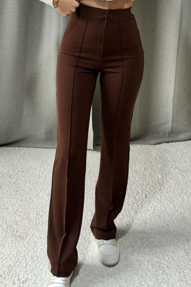 Balenbi 1079 Kadın Bej Yüksek Bel Toparlayıcı Ispanyol Paça Palazzo Pantolon 42 - Acı Kahve